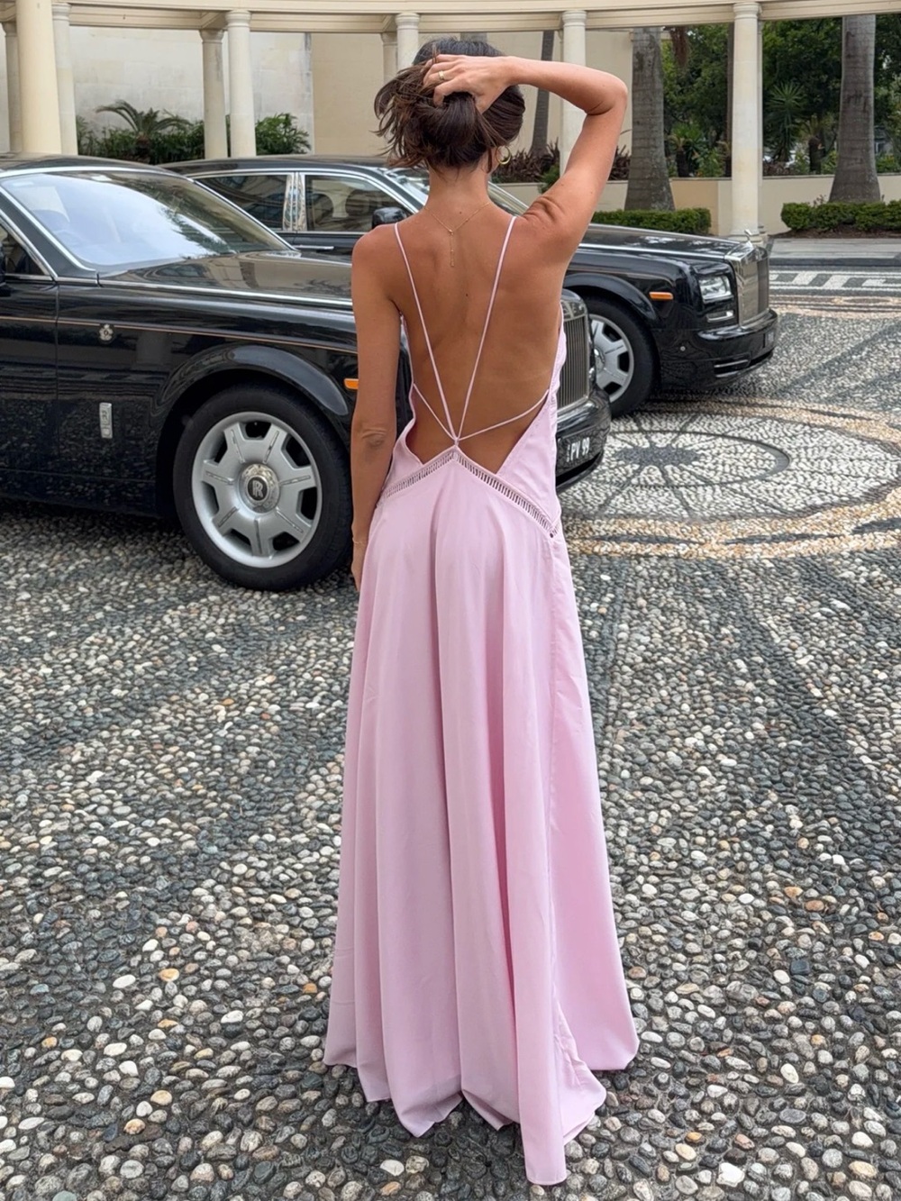 Elegant Strappy Back Maxi Dress in Light Pink